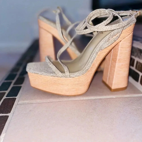 - MMISS LOLA SUNWEAR PARADISE NUDE LINEN STRAPPY BLOCK HEELS SIZE 9 - Picture 11 of 15